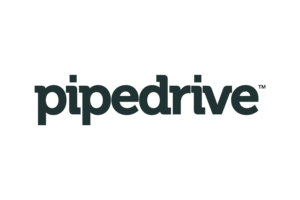 Pipedrive logo, black text.