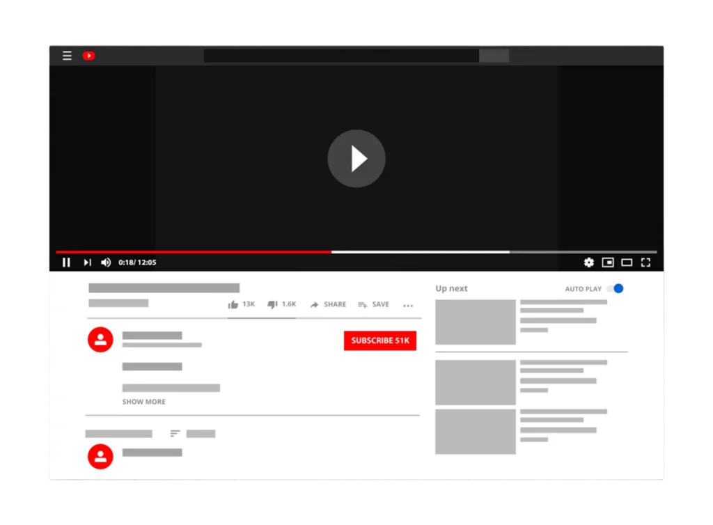 An illustration of a YouTube video player with a subscribe button and engagement metrics, representing effective YouTube advertising.
