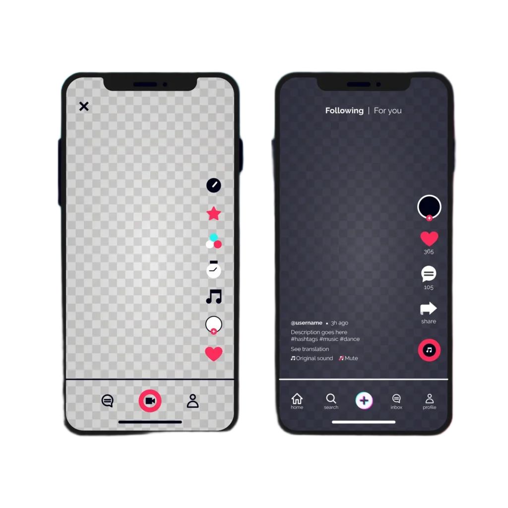 Smartphone screen displaying a social media video app interface with icons for recording, liking, commenting, and sharing. TikTok ads are ideal for mobile video content creation and engagement.